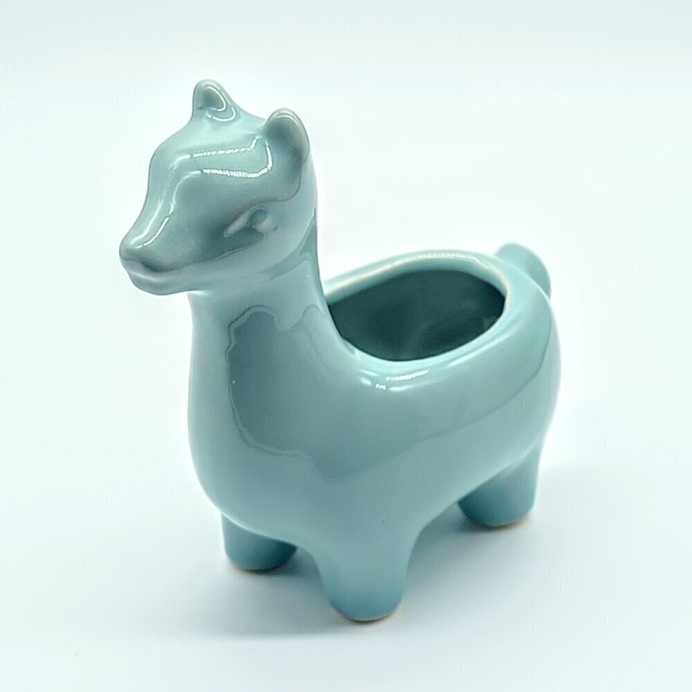 Aqua Blue Ceramic Llama Planter